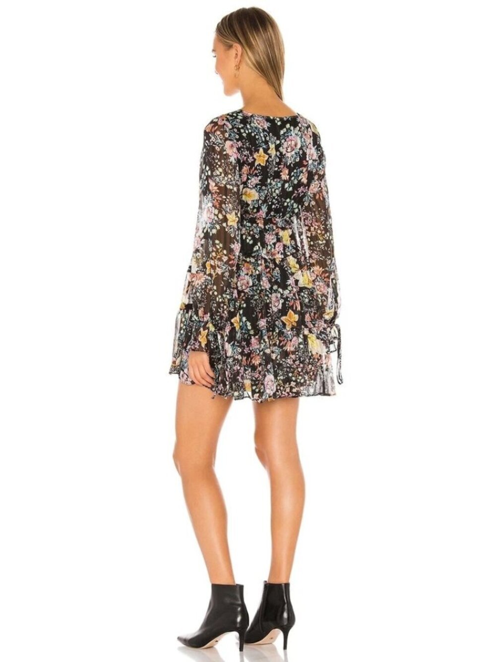 Free People Closer To The Heart Mini Dress Floral Tiered Ruffle Black NWT Small - Picture 4 of 13